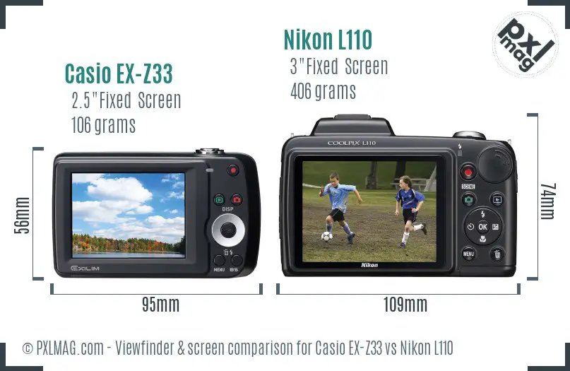 Casio EX-Z33 vs Nikon L110 Screen and Viewfinder comparison