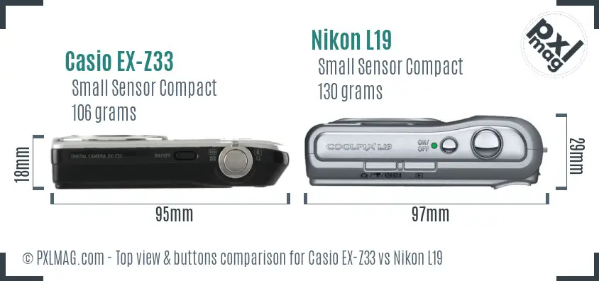 Casio EX-Z33 vs Nikon L19 top view buttons comparison