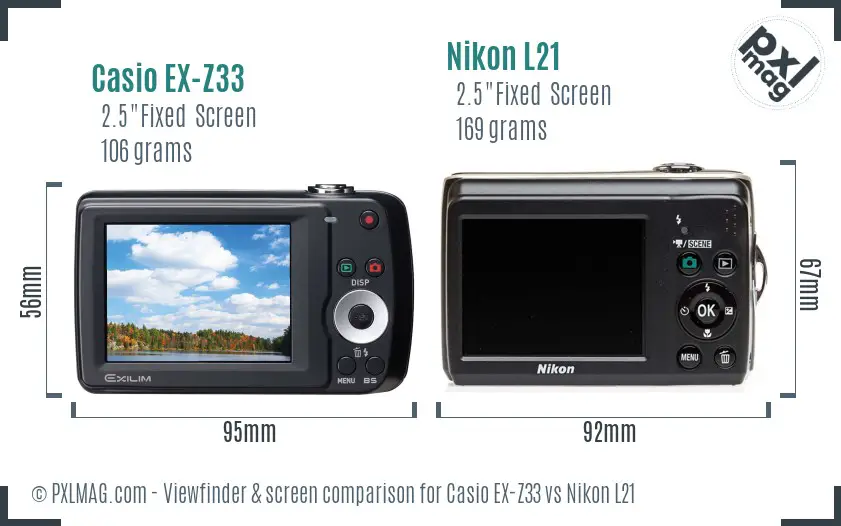 Casio EX-Z33 vs Nikon L21 Screen and Viewfinder comparison