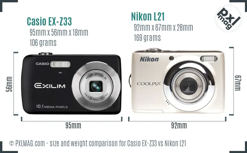 Casio EX-Z33 vs Nikon L21 size comparison