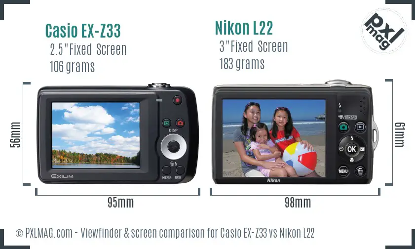 Casio EX-Z33 vs Nikon L22 Screen and Viewfinder comparison