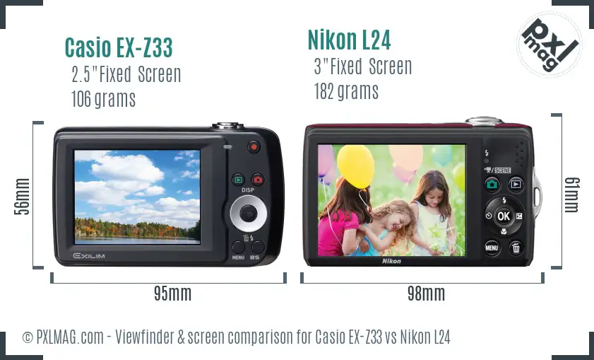 Casio EX-Z33 vs Nikon L24 Screen and Viewfinder comparison
