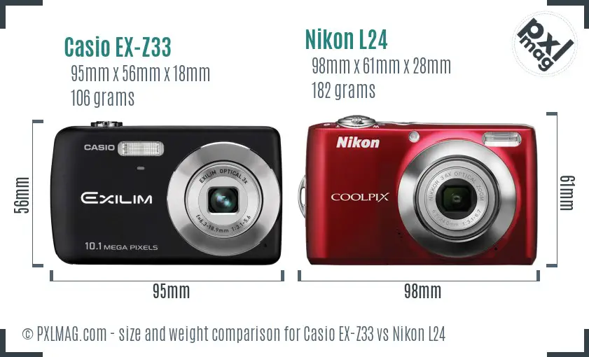 Casio EX-Z33 vs Nikon L24 size comparison