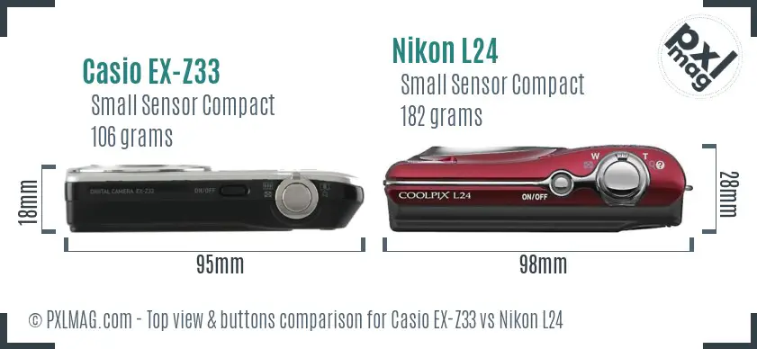 Casio EX-Z33 vs Nikon L24 top view buttons comparison