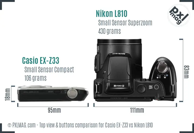 Casio EX-Z33 vs Nikon L810 top view buttons comparison