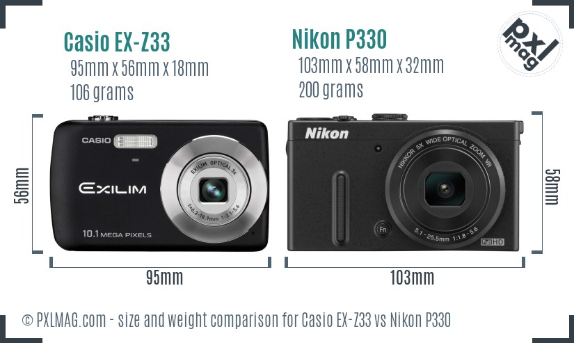 Casio EX-Z33 vs Nikon P330 size comparison