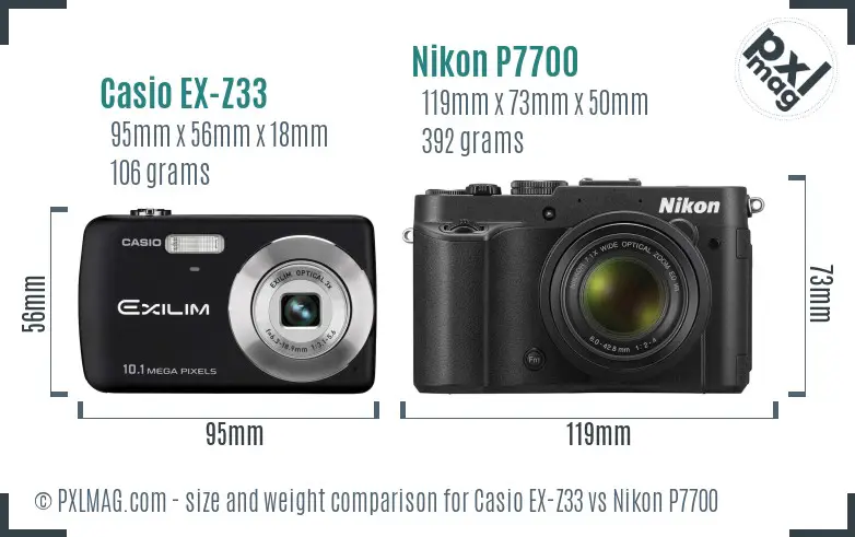 Casio EX-Z33 vs Nikon P7700 size comparison