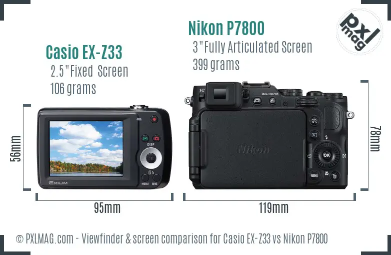 Casio EX-Z33 vs Nikon P7800 Screen and Viewfinder comparison