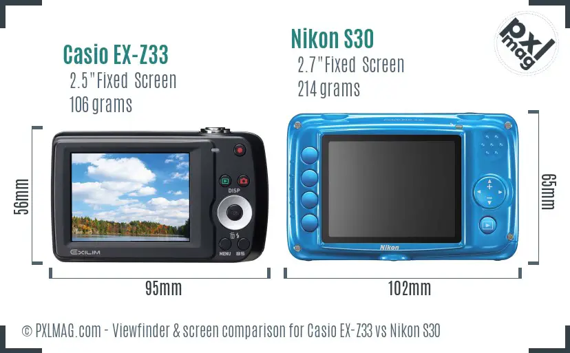 Casio EX-Z33 vs Nikon S30 Screen and Viewfinder comparison