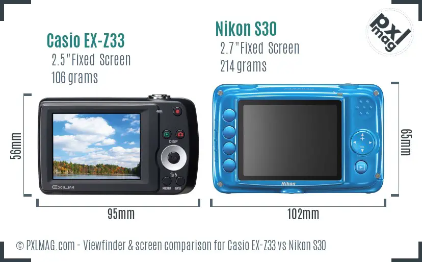 Casio EX-Z33 vs Nikon S30 Screen and Viewfinder comparison Casio EX-Z33 vs Nikon S30 Screen and Viewfinder comparison