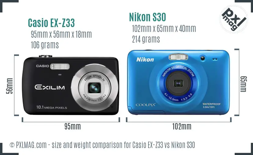 Casio EX-Z33 vs Nikon S30 size comparison