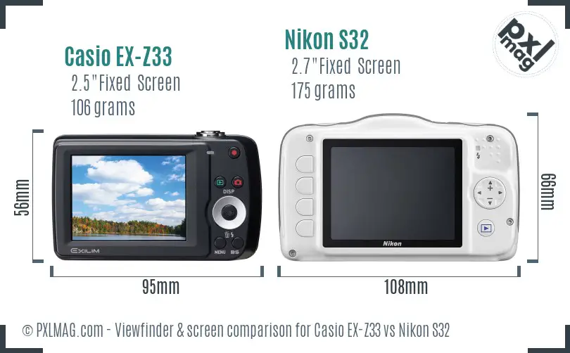 Casio EX-Z33 vs Nikon S32 Screen and Viewfinder comparison Casio EX-Z33 vs Nikon S32 Screen and Viewfinder comparison