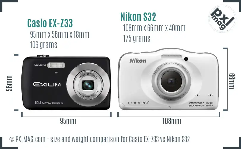 Casio EX-Z33 vs Nikon S32 size comparison Casio EX-Z33 vs Nikon S32 size comparison