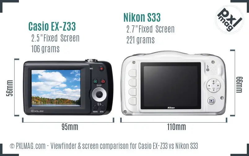 Casio EX-Z33 vs Nikon S33 Screen and Viewfinder comparison