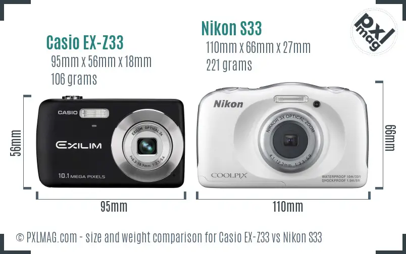 Casio EX-Z33 vs Nikon S33 size comparison