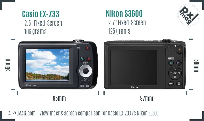 Casio EX-Z33 vs Nikon S3600 Screen and Viewfinder comparison