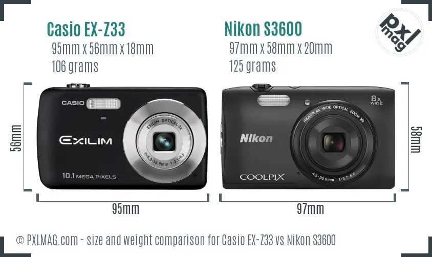 Casio EX-Z33 vs Nikon S3600 size comparison