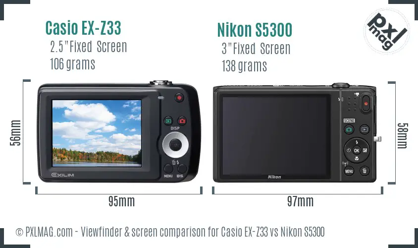 Casio EX-Z33 vs Nikon S5300 Screen and Viewfinder comparison