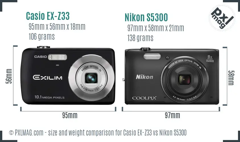 Casio EX-Z33 vs Nikon S5300 size comparison