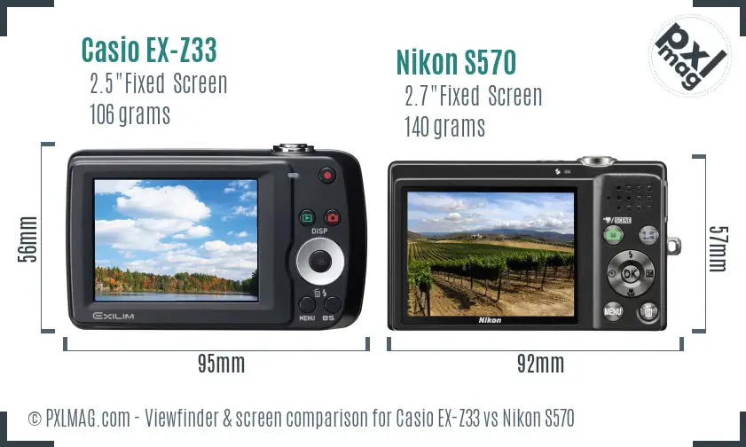 Casio EX-Z33 vs Nikon S570 Screen and Viewfinder comparison