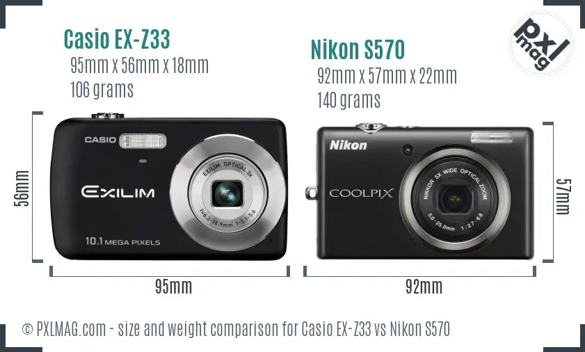 Casio EX-Z33 vs Nikon S570 size comparison