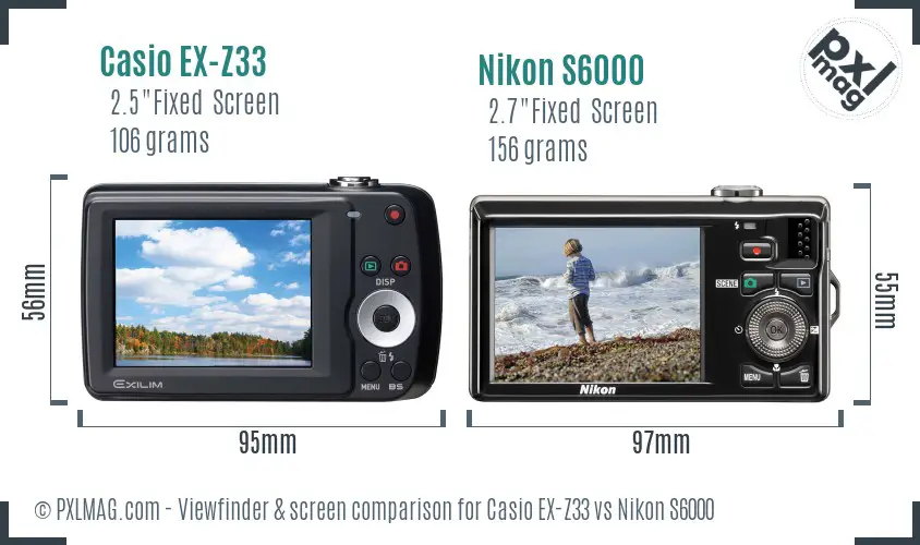 Casio EX-Z33 vs Nikon S6000 Screen and Viewfinder comparison