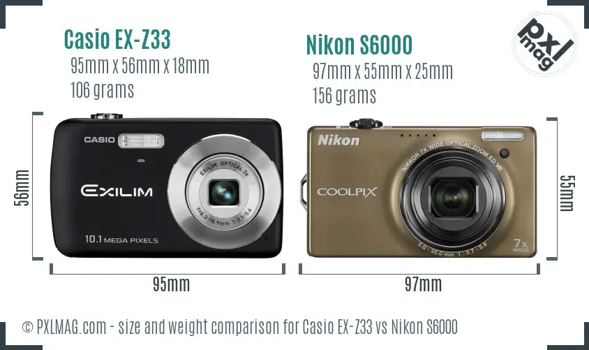 Casio EX-Z33 vs Nikon S6000 size comparison