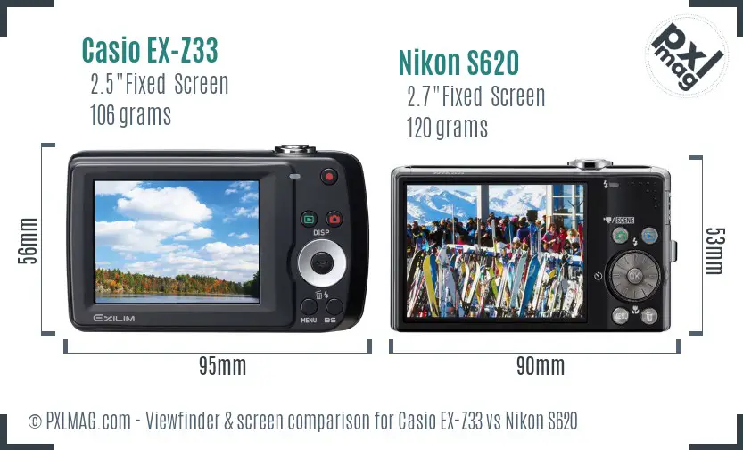 Casio EX-Z33 vs Nikon S620 Screen and Viewfinder comparison Casio EX-Z33 vs Nikon S620 Screen and Viewfinder comparison