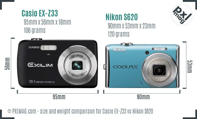 Casio EX-Z33 vs Nikon S620 size comparison Casio EX-Z33 vs Nikon S620 size comparison