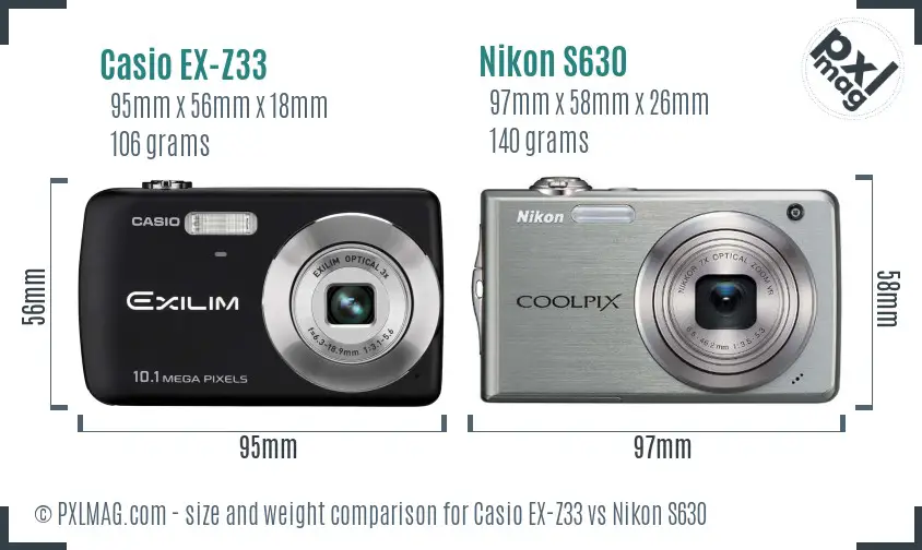 Casio EX-Z33 vs Nikon S630 size comparison Casio EX-Z33 vs Nikon S630 size comparison