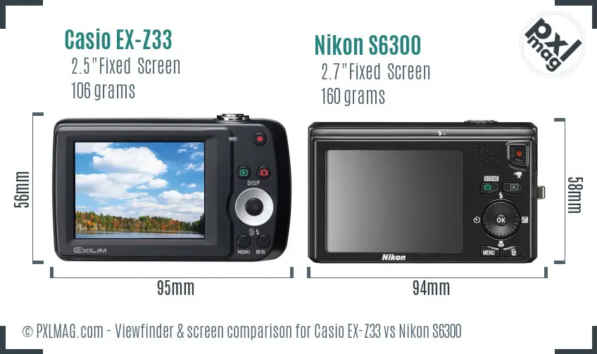 Casio EX-Z33 vs Nikon S6300 Screen and Viewfinder comparison