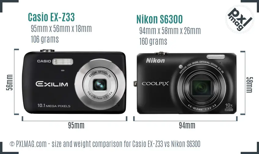 Casio EX-Z33 vs Nikon S6300 size comparison