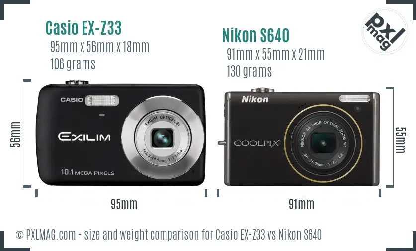 Casio EX-Z33 vs Nikon S640 size comparison