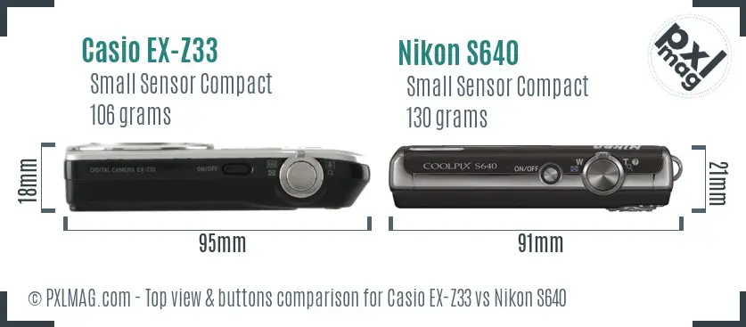 Casio EX-Z33 vs Nikon S640 top view buttons comparison