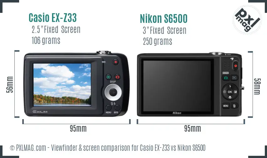 Casio EX-Z33 vs Nikon S6500 Screen and Viewfinder comparison