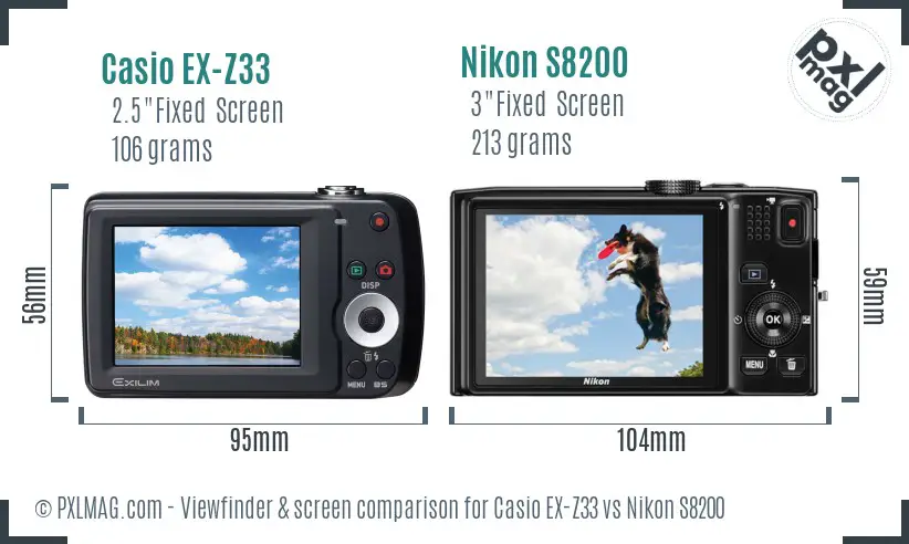 Casio EX-Z33 vs Nikon S8200 Screen and Viewfinder comparison Casio EX-Z33 vs Nikon S8200 Screen and Viewfinder comparison