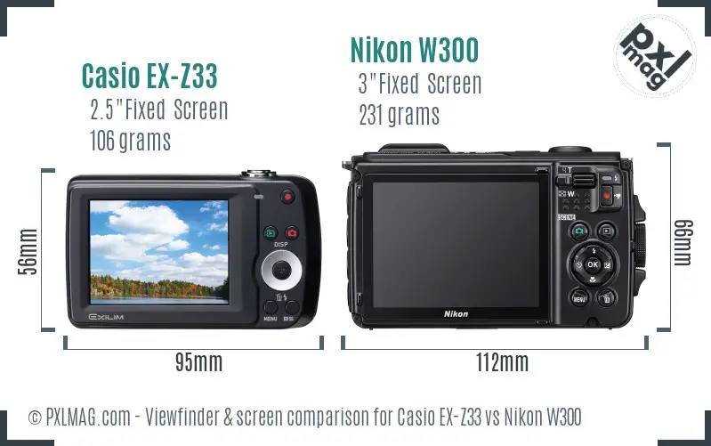 Casio EX-Z33 vs Nikon W300 Screen and Viewfinder comparison