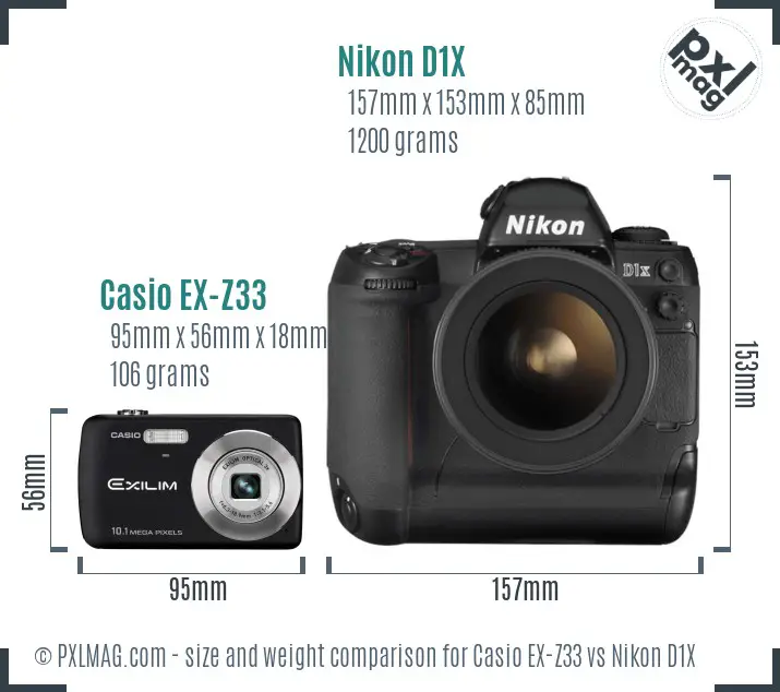 Casio EX-Z33 vs Nikon D1X size comparison