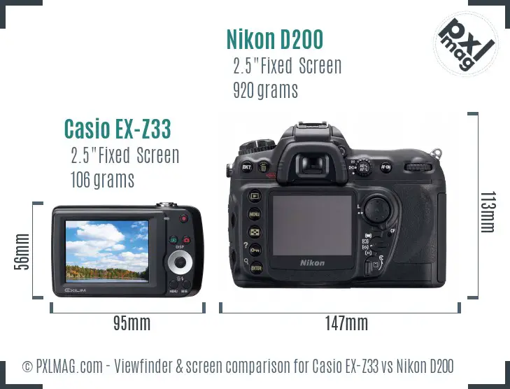 Casio EX-Z33 vs Nikon D200 Screen and Viewfinder comparison