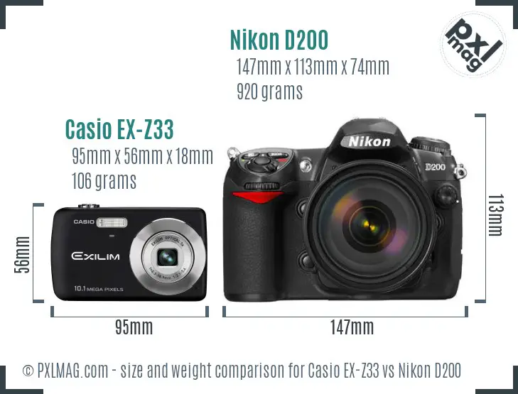 Casio EX-Z33 vs Nikon D200 size comparison