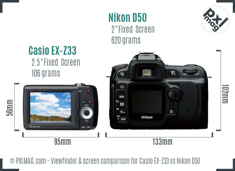 Casio EX-Z33 vs Nikon D50 Screen and Viewfinder comparison