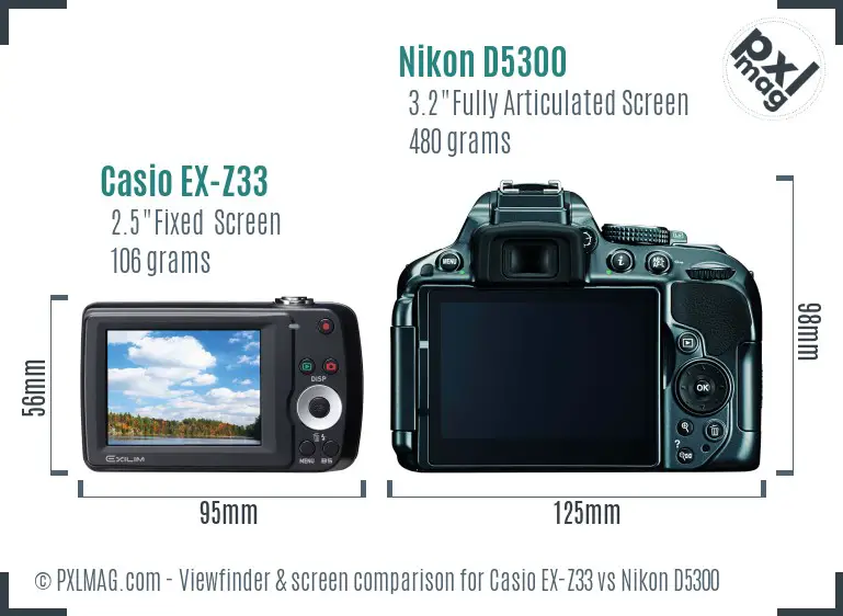 Casio EX-Z33 vs Nikon D5300 Screen and Viewfinder comparison