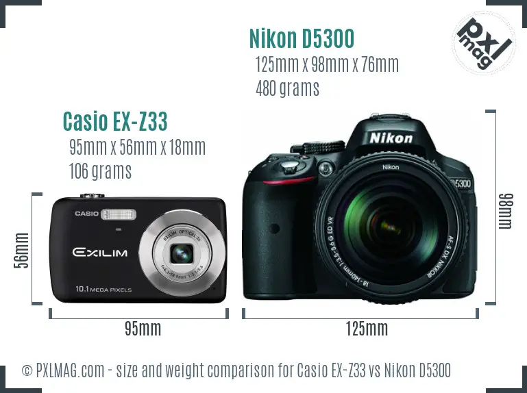 Casio EX-Z33 vs Nikon D5300 size comparison