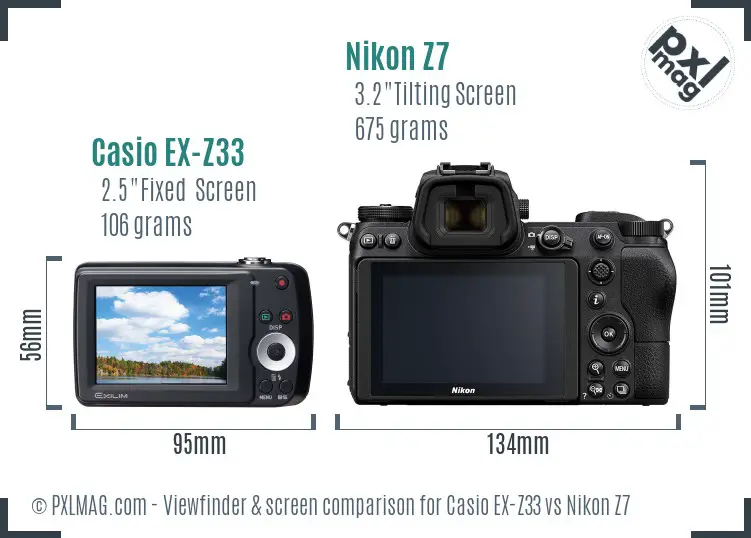 Casio EX-Z33 vs Nikon Z7 Screen and Viewfinder comparison