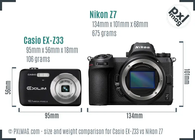 Casio EX-Z33 vs Nikon Z7 size comparison