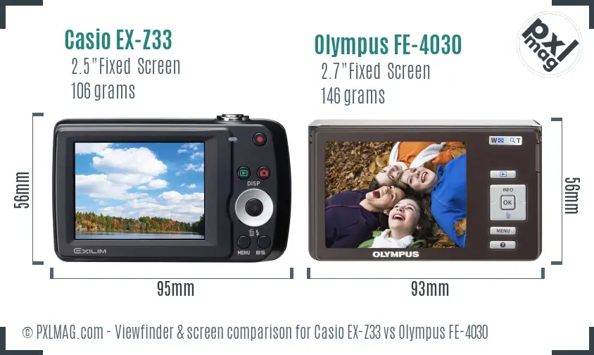 Casio EX-Z33 vs Olympus FE-4030 Screen and Viewfinder comparison