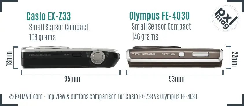 Casio EX-Z33 vs Olympus FE-4030 top view buttons comparison