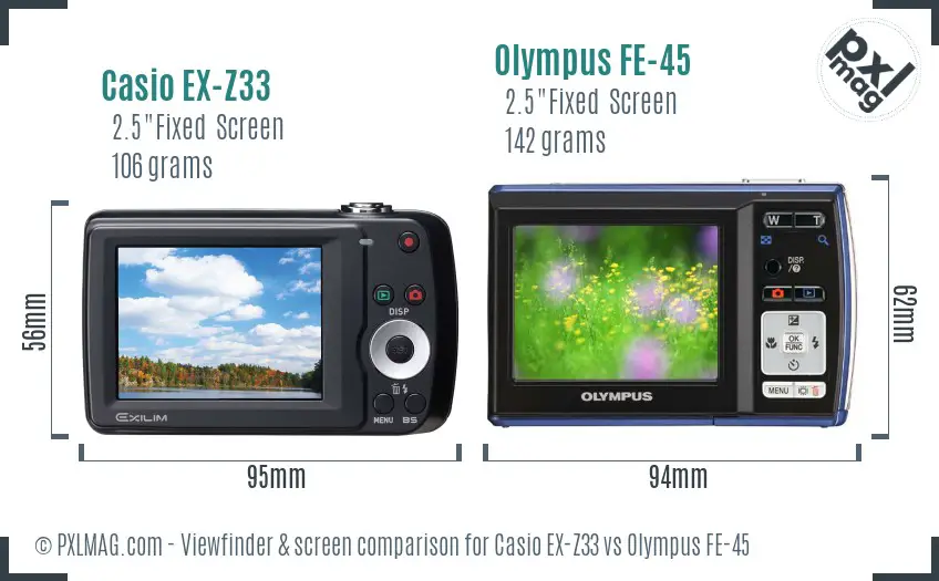 Casio EX-Z33 vs Olympus FE-45 Screen and Viewfinder comparison