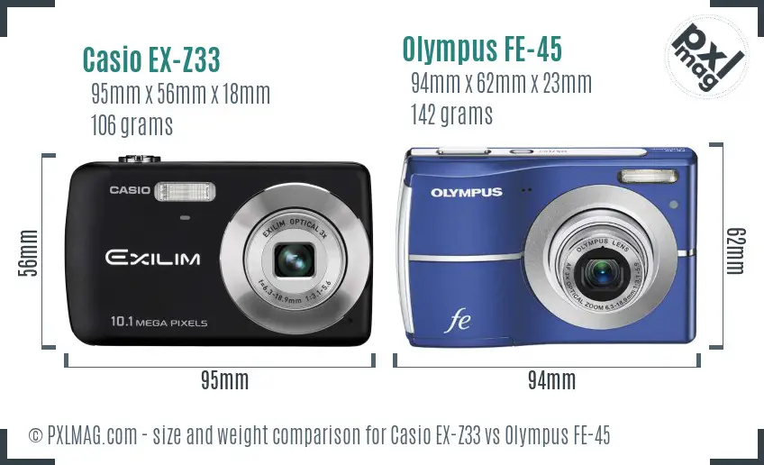 Casio EX-Z33 vs Olympus FE-45 size comparison