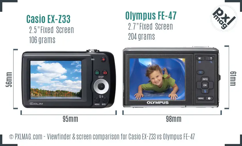 Casio EX-Z33 vs Olympus FE-47 Screen and Viewfinder comparison Casio EX-Z33 vs Olympus FE-47 Screen and Viewfinder comparison